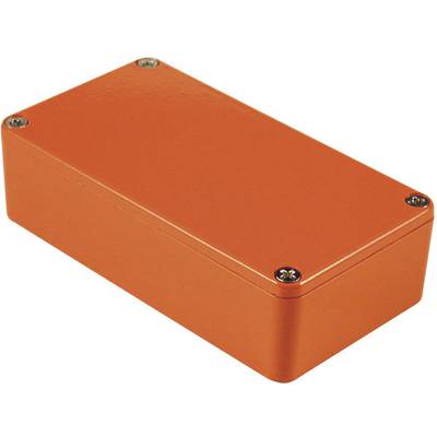 Oranges, contenitore metallico rettangolare con angoli arrotondati e quattro viti agli angoli del coperchio superiore.