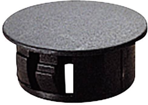Tappo nero rotondo in plastica con un coperchio piatto, idoneo per coprire o chiudere fori su superfici.
