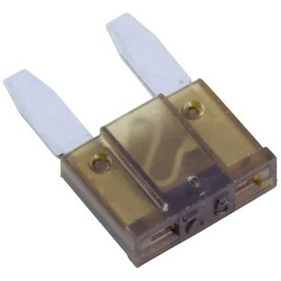 Un fusibile piatto marrone con due contatti metallici. Viene utilizzato nei sistemi elettrici per proteggere da sovracorrenti.