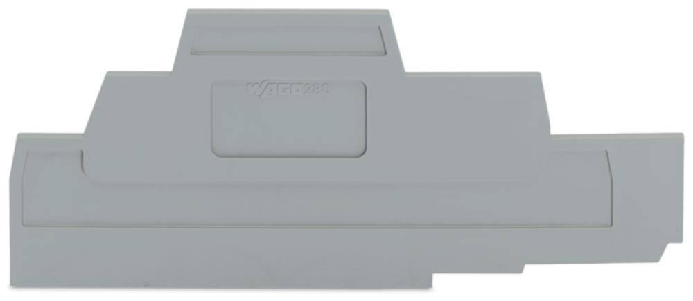 Involucro in plastica grigio, rettangolare, che potrebbe fungere da supporto di montaggio o contenitore per componenti elettronici.