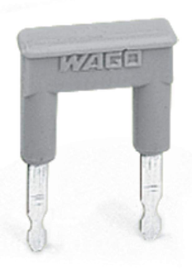 Spina ponte grigia WAGO con due contatti metallici, utilizzata per connessioni elettriche in quadri elettrici.