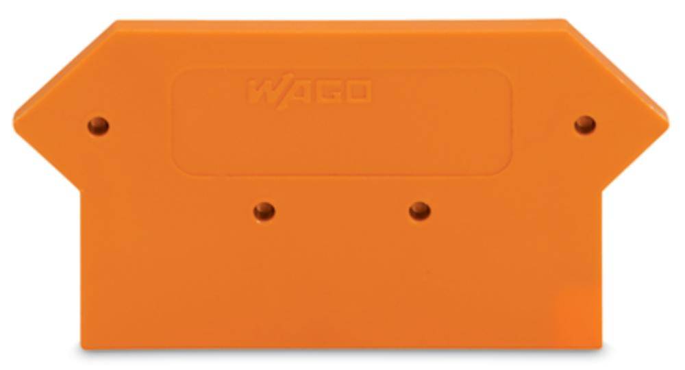 Copertura per morsetti elettrici di WAGO, di colore arancione, con forma rettangolare e angoli smussati.