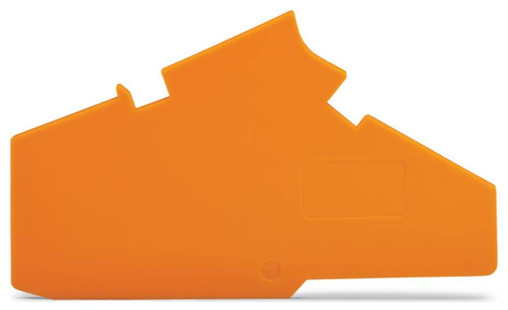 Una forma in plastica arancione con bordi irregolari; somiglia a un oggetto astratto o stilizzato.