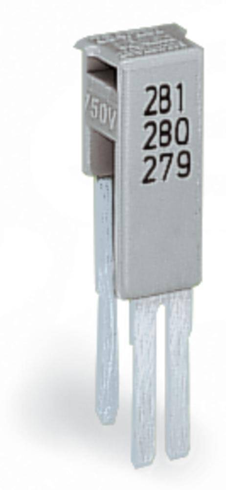 Un componente elettronico grigio con tre pin metallici. L'etichetta laterale riporta '2B1', '2B0', '279', '750V'.