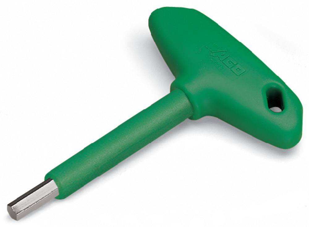 Un cacciavite verde con impugnatura a T, adatto per lavori che richiedono una leva supplementare.
