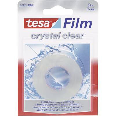 Confezione di 'tesa Film crystal clear'. Contiene un rotolo di nastro adesivo trasparente, lungo 33 m e largo 15 mm. Molto adesivo e resistente allo strappo.