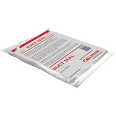 Un sacchetto bianco con testo rosso 'DUCT SEAL', utilizzato per sigillare passaggi, è posizionato con l'etichetta rivolto verso l'alto.