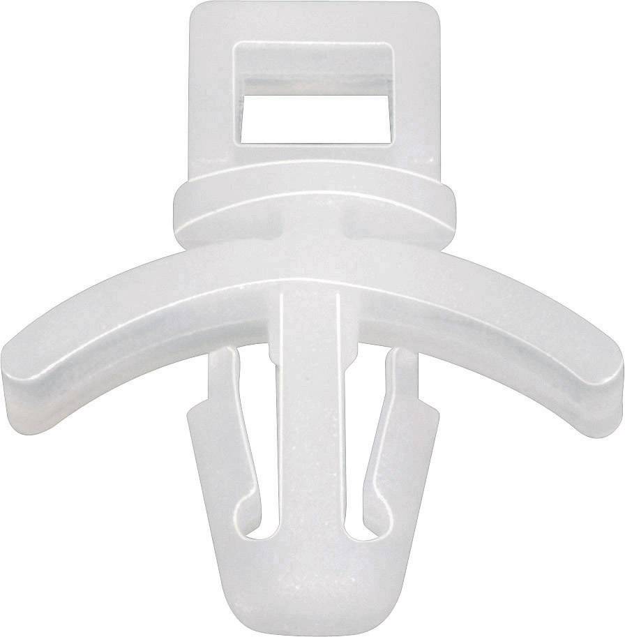 Un clip di plastica bianco a forma di U, che spesso potrebbe servire come chiusura.