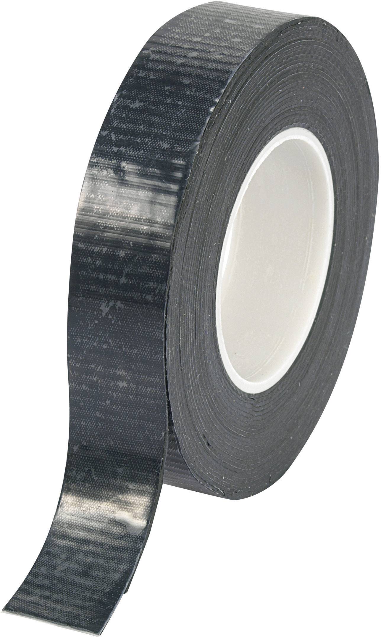 Un rotolo di nastro isolante nero, parzialmente srotolato su sfondo bianco.
