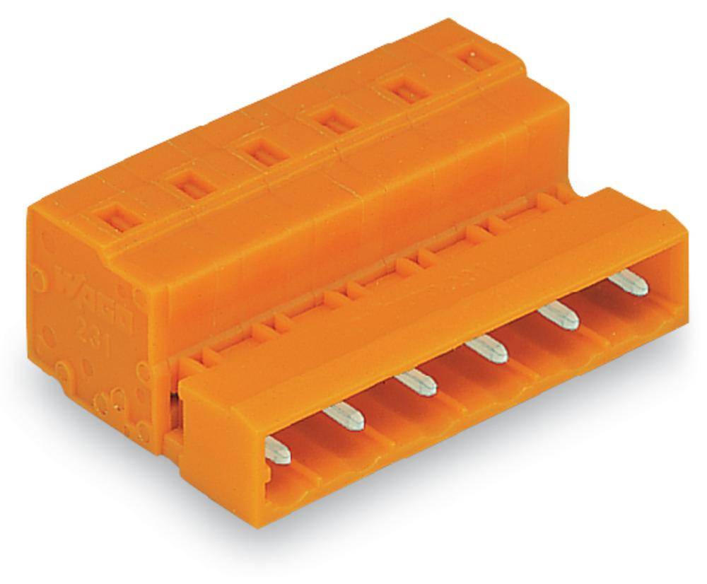 Connettore arancione con più fori di connessione per connessioni elettriche.