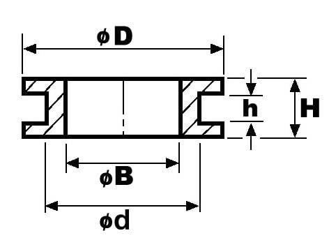 Disegno tecnico di una sezione trasversale di un cuscinetto. Mostra le dimensioni: diametro esterno 'D', diametro interno 'd', larghezza 'h' e altezza 'H'.