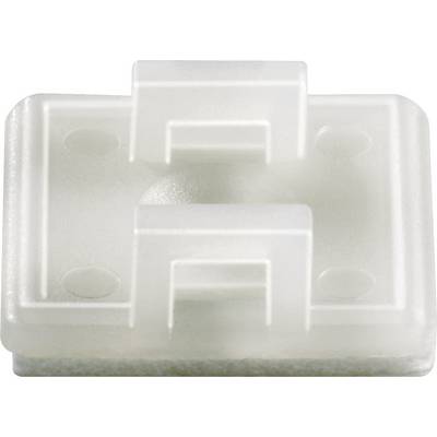 Un clip bianco in plastica di forma rettangolare con due ganci superiori, probabilmente utilizzato per trattenere cavi o piccoli oggetti.