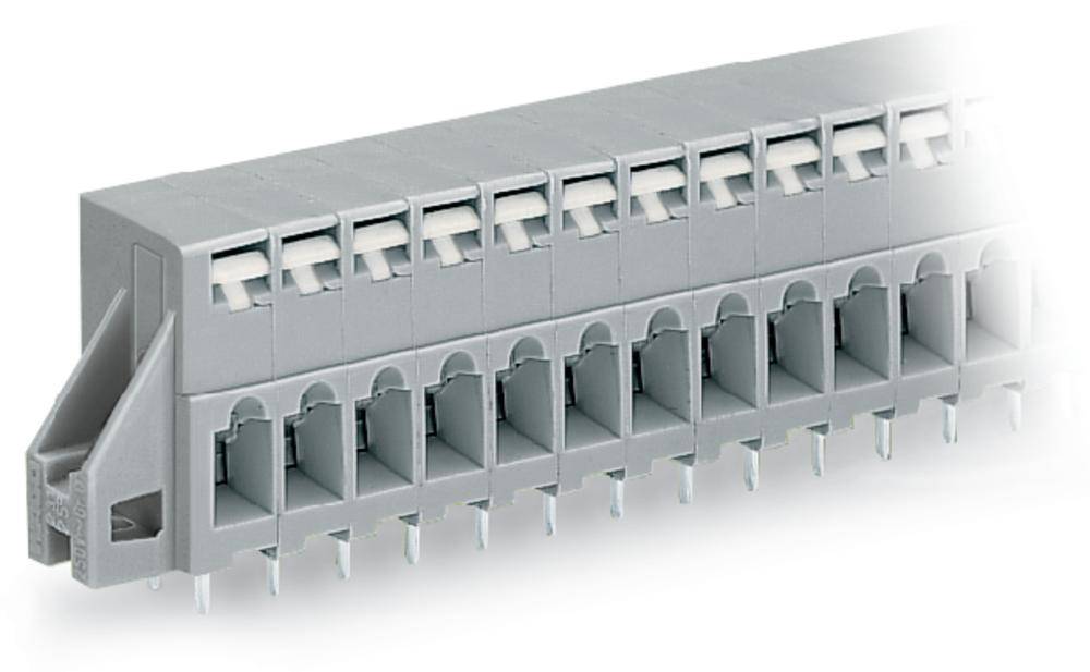 Connettore elettrico multiplo in plastica grigia, adatto per installazioni elettriche e applicazioni industriali.