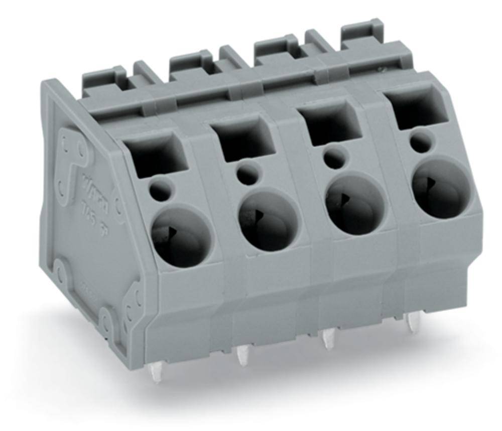 Connettore grigio multipolare con quattro fori di connessione, adatto per applicazioni elettroniche.