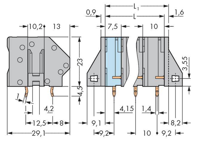 Disegno tecnico di una spina elettrica con precise indicazioni dimensionali in millimetri.