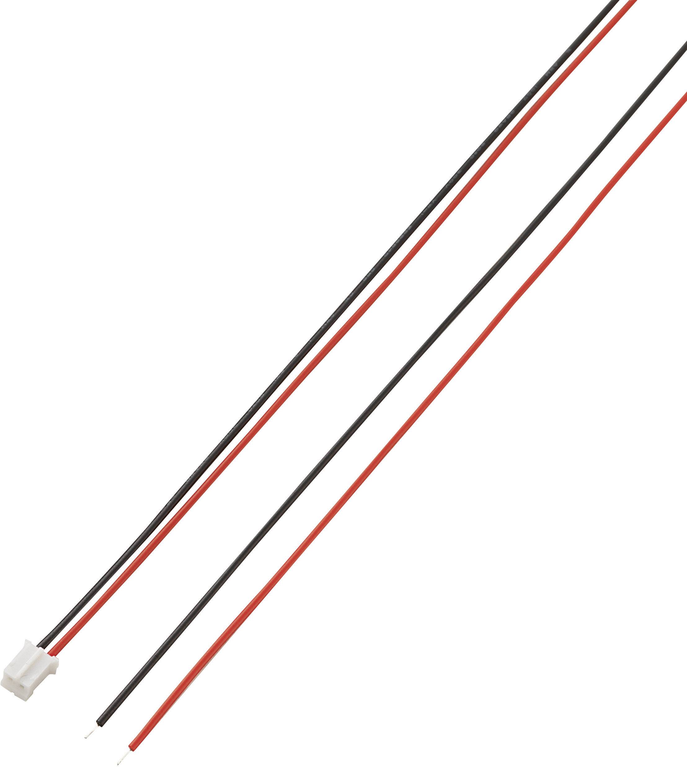 Due fili lunghi e paralleli, uno rosso e uno nero, con un connettore bianco all'estremità.