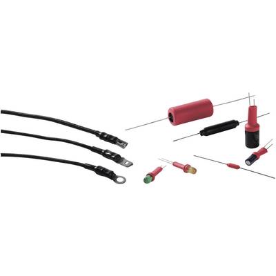 Vari componenti elettronici, tra cui resistenze e condensatori di diverse forme e dimensioni.
