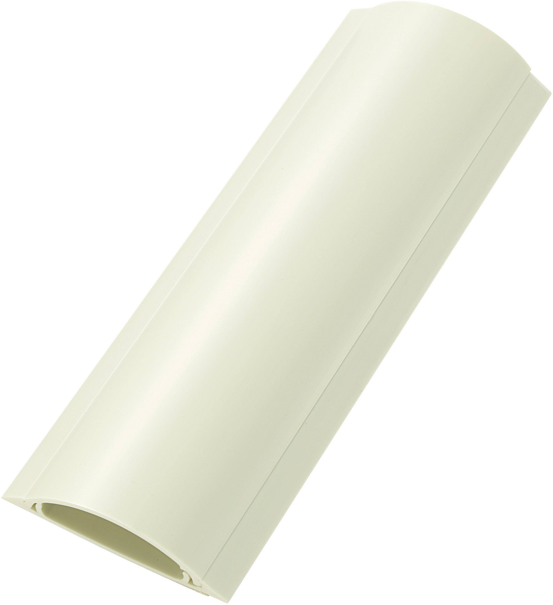 Un tubo cilindrico in plastica color beige chiaro, posizionato su una superficie bianca. Sembra liscio e intatto.