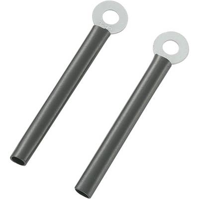 Due tubi di acciaio nero con estremità rotonde argentate a forma di anelli. Sono identici e disposti parallelamente.