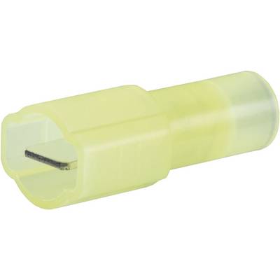 Un connettore piatto isolato giallo, spesso utilizzato per connessioni elettriche nei cavi.