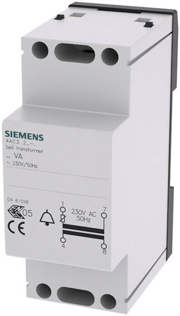 Trasformatore di chiamata bianco Siemens, modello per 230V CA 50Hz, con specifiche tecniche e loghi sul lato frontale.