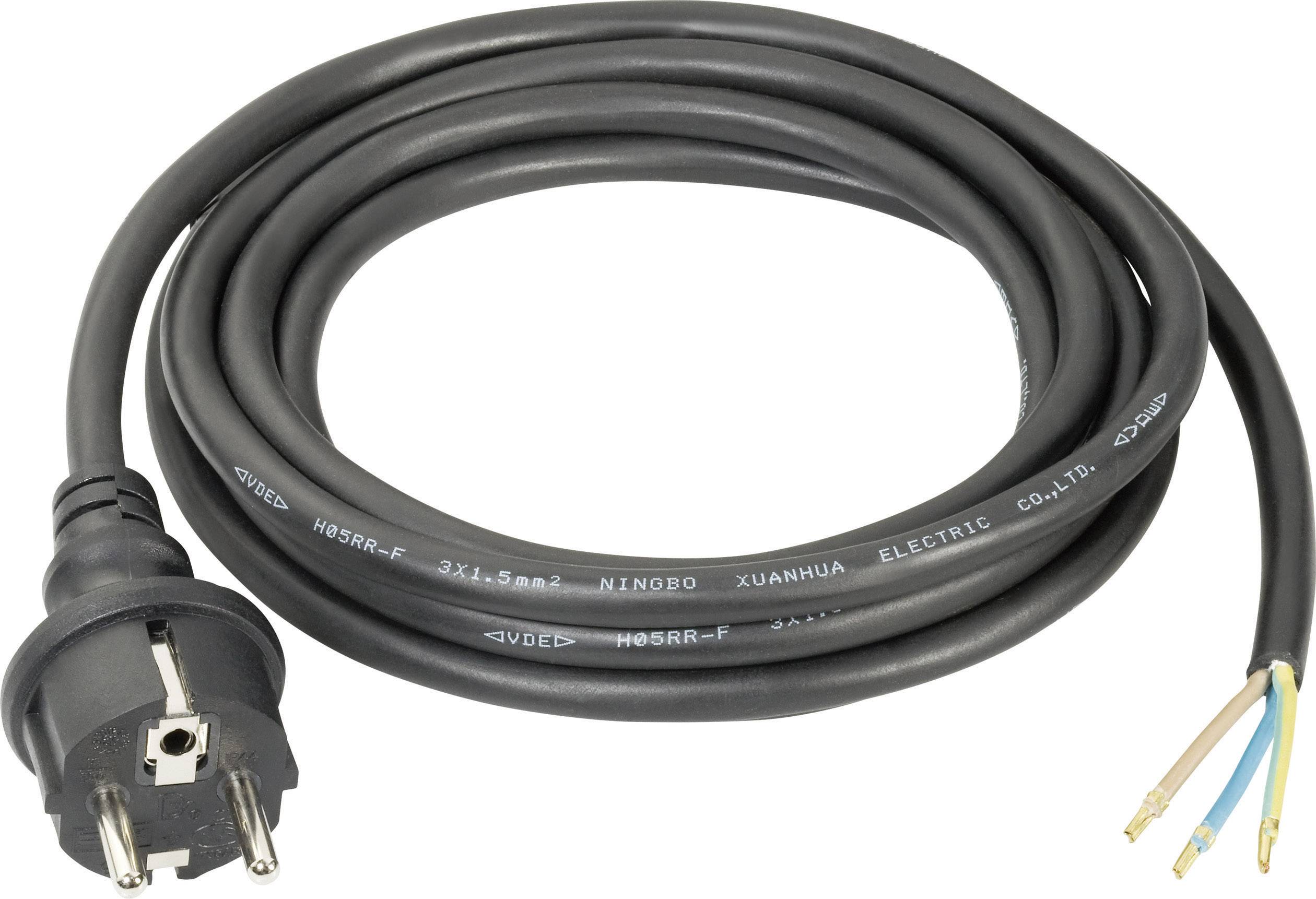 Un cavo elettrico europeo con spina Schuko e terminali spellati, pronto per l'uso o l'installazione in dispositivi elettrici.