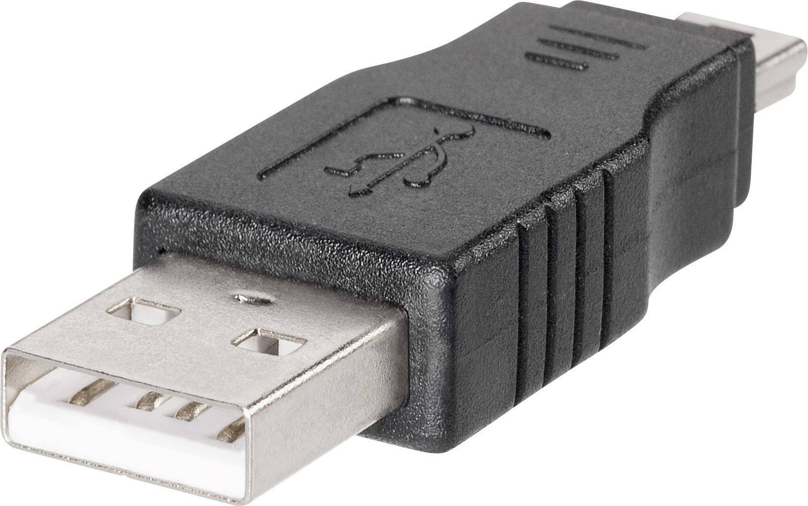 Un adattatore USB, nero, con porta USB-A su un lato e spina Mini-USB sull'altro lato, per il collegamento.