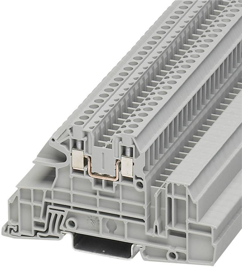 Morsettiera a pettine grigia per l'organizzazione di linee elettriche, con morsetti verticali e multiple possibilità di connessione.