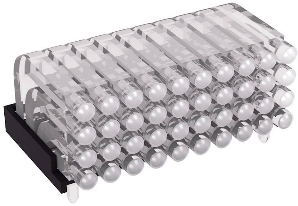 Un modulo LED rettangolare con più diodi a incasso in un involucro trasparente, montato su una base nera.