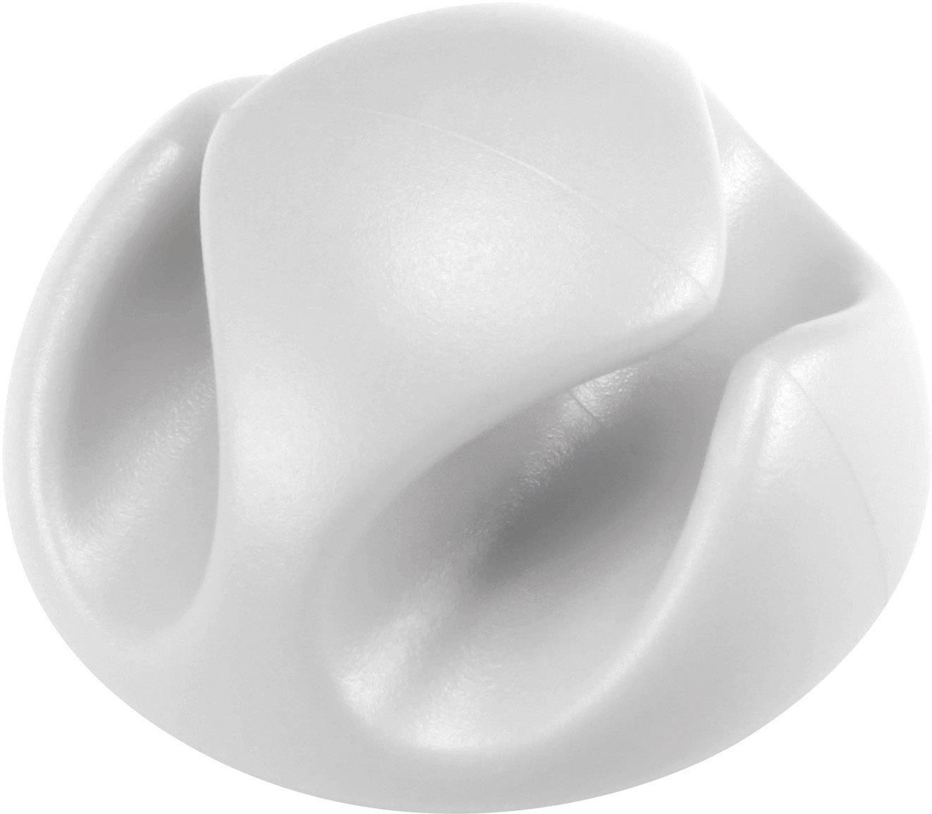 Un supporto grigio in plastica per cavi con diversi tagli per l'organizzazione dei cavi.