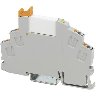 Modulo elettrico grigio con morsetti multipli e leve arancioni per un fissaggio sicuro su un supporto metallico.