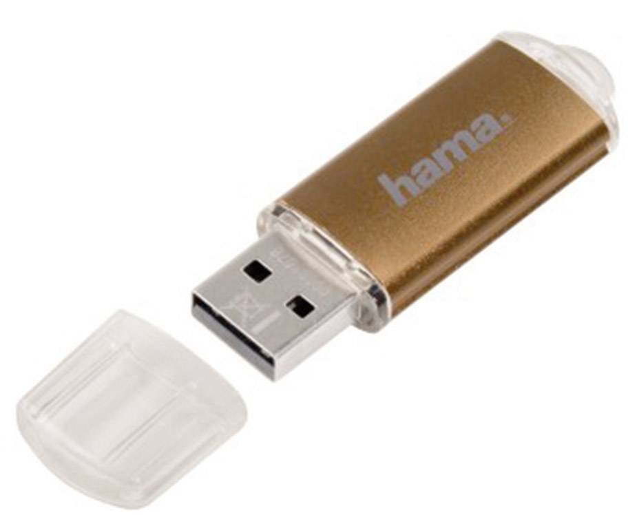 Chiavetta USB con custodia marrone e coperchio trasparente rimosso, posizionata orizzontalmente.