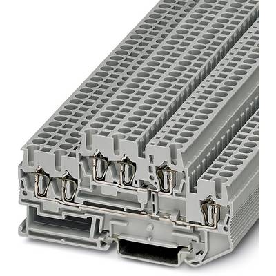 Morsettiera modulare grigia con più punti di connessione. Adatta per l'utilizzo in quadri elettrici.