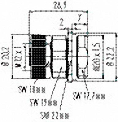 Diagramma di un circuito elettrico con cinque componenti, contrassegnati con SM 188, SM 178, CX 1, SL 188x e 90 22xx. Dimensioni: 24 x 24.