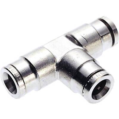 Raccordo a T metallico con tre aperture per tubazioni, comunemente utilizzato in impianti idraulici.