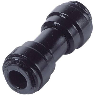 Un connettore flessibile nero a forma di cilindro per sistemi di irrigazione, con estremità sagomate per un collegamento sicuro dei tubi.