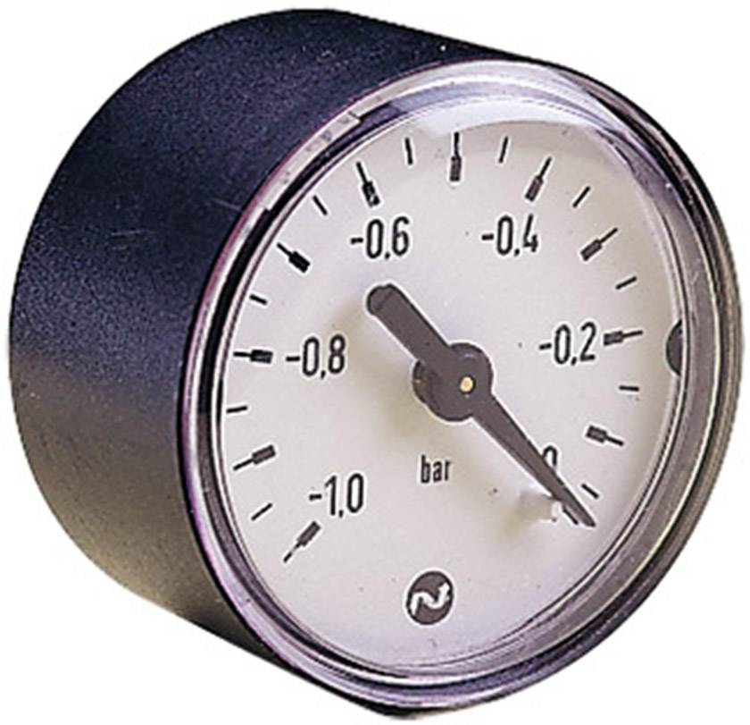 Un manometro circolare mostra valori compresi tra -1,0 e 0 bar, con l'indice appena sotto -0,6 bar. Strumento per il monitoraggio della pressione.