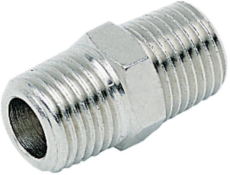 Raccordo metallico filettato esternamente su entrambe le estremità per il collegamento di tubi o condotti.