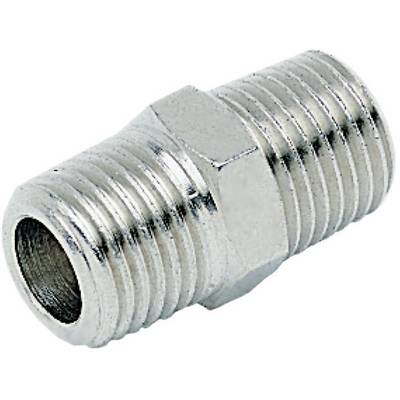 Raccordo metallico filettato esternamente su entrambe le estremità per il collegamento di tubi o condotti.