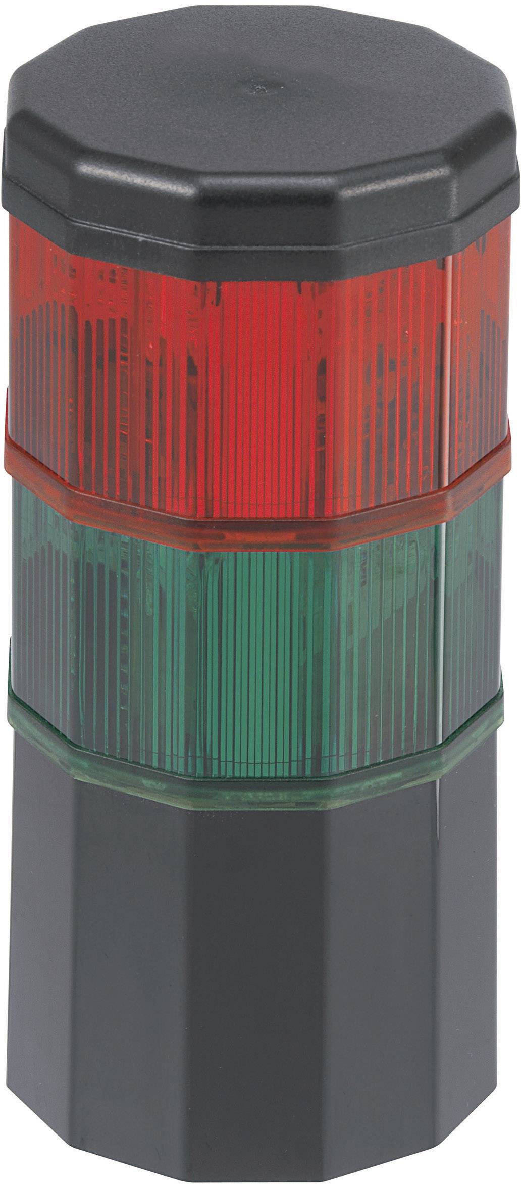 Segnalatore luminoso a due colori con luce rossa e verde, indica diversi stati operativi.