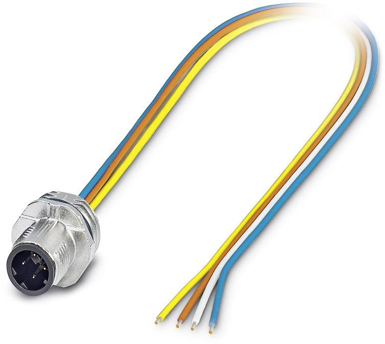 Un connettore con quattro fili colorati: giallo, arancione, blu e bianco. Utilizzato principalmente in connessioni elettroniche.