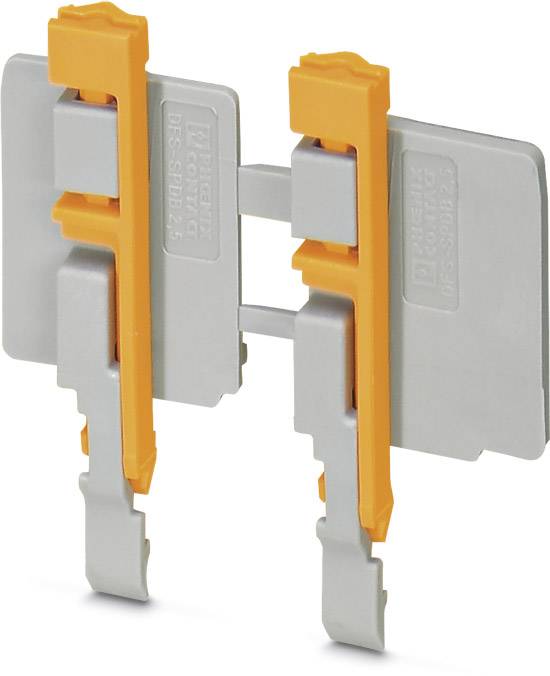 Morsetti industriali in grigio e arancione, con ponte di connessione intermedio, idonei per cablaggi elettrici in applicazioni di quadri elettrici.