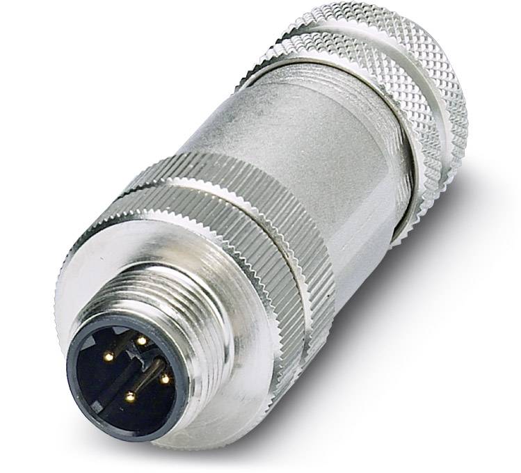 Un connettore argentato con più piedini rotondi in metallo, adatto per connessioni elettroniche e applicazioni robuste.