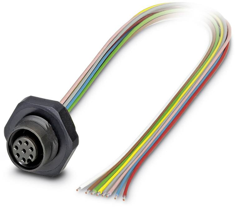 Connettore per cavi con più fili colorati, adatto per connessioni elettroniche. Componente essenziale dei sistemi elettrici.