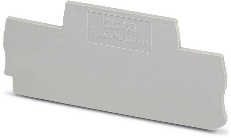 Coperchio di copertura grigio per morsetto di separazione, modello 'Tipo D-STTB 2.5-TWIN' di Phoenix Contact, rettangolare con angoli arrotondati.