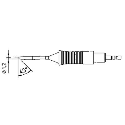 Disegno tecnico di un connettore, mostra una punta di 1,2 mm ad angolo di 45 gradi.