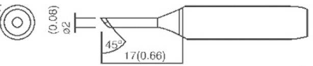 Diagramma di una lama di utensile da taglio con dimensioni. L'angolo è di 45 gradi, la larghezza è di 92 e la lunghezza è di 17 unità.