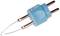 Un fusibile blu con la scritta '2 AA', due piedini metallici e un filo sottile, viene utilizzato nei dispositivi elettronici.