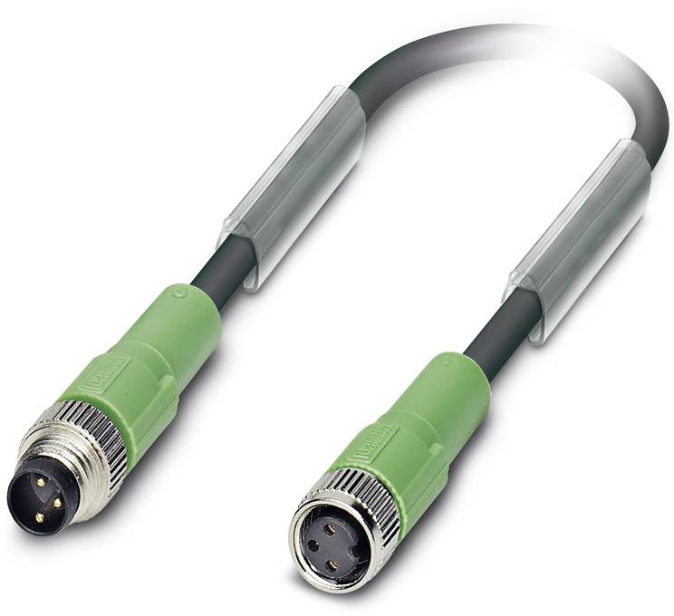 Un cavo verde, collegabile, con connettori metallici alle estremità, adatto per applicazioni industriali o tecniche.