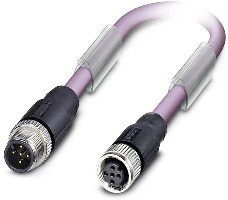 Un cavo elettrico con connettori rotondi su entrambe le estremità, comunemente utilizzato per connessioni industriali e controllo macchine.